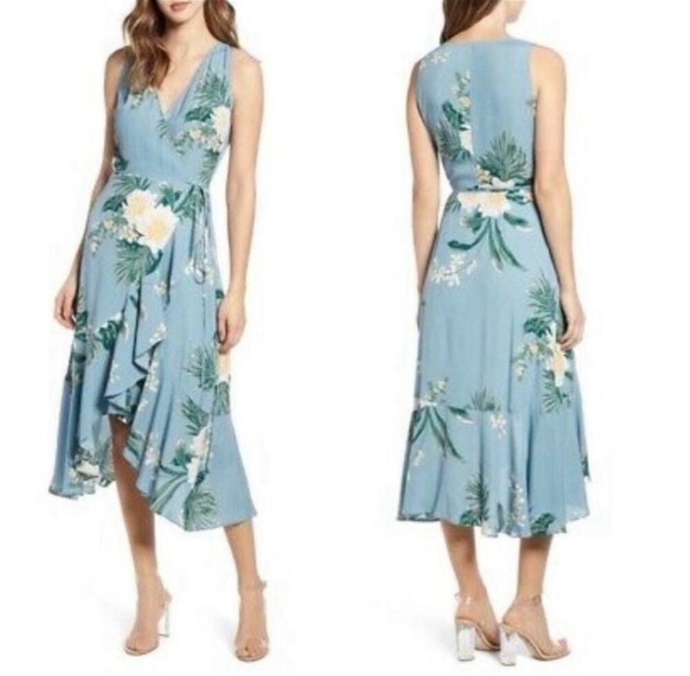 Leith Tropical Floral Wrap Dress XS Sleeveless Summer Feminine Cottage